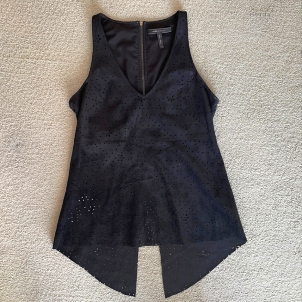 BCBG Caralyn Suede Top Black Small